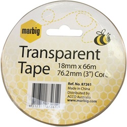 Marbig Tape Office 18mm x 66M (76.2mm Core) Transparent