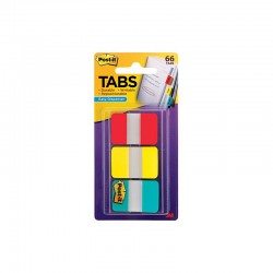Post-It Durable Tabs - Red, Yellow, Blue 25.4mm x 38.1mm - 686-RYBT - Pack of 66 - Box of 6