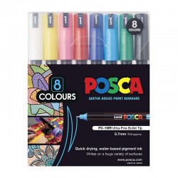 POSCA PC-1 Paint Markers Ultra-Fine Bullet Tip - Assorted Colours - Pack of 8