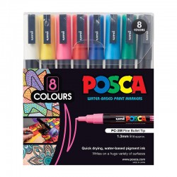 POSCA PC-3M Paint Markers Fine Bullet Tip - Assorted Colours - Pack of 8