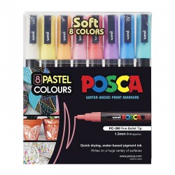 POSCA PC-3M Paint Markers Fine Bullet Tip - Soft Assorted Colours - Pack of 8