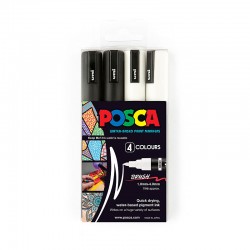 POSCA PC5BR Water-Based Brush Tip Paint Markers - Black & White - Pack of 4