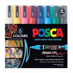 POSCA PC5BR Water-Based Brush Tip Paint Markers - Assorted Colours - Pack of 8