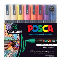 POSCA PC-5M Paint Markers Medium Bullet Tip - Assorted Colours - Pack of 16
