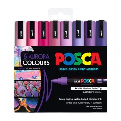 POSCA PC-5M Paint Markers - Medium Bullet Tip - Aurora Assorted Colours - Pack of 8