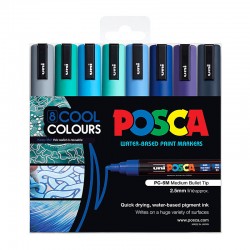 POSCA PC-5M Paint Markers Medium Bullet Tip - Cool Assorted Colours - Pack of 8