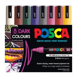 POSCA PC-5M Paint Markers Medium Bullet Tip - Dark Assorted Colours - Pack of 8