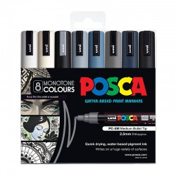 POSCA PC-5M Paint Markers Medium Bullet Tip - Mono Assorted Colours - Pack of 8
