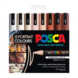 POSCA PC-5M Paint Markers - Medium Bullet Tip - Portrait Assorted Colours - Pack of 8