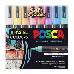 POSCA PC-5M Paint Markers Medium Bullet Tip - Soft Assorted Colours - Pack of 8