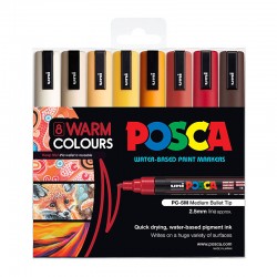 POSCA PC-5M Paint Markers Medium Bullet Tip - Warm Assorted Colours - Pack of 8