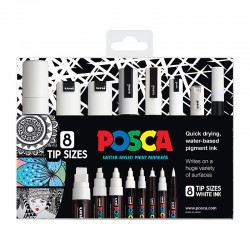 POSCA Paint Markers Each Tip Size - White - Pack of 8