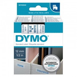 5 Pack DYMO S0720540 Blue on White D1 Label Tape - 12mm x 7m