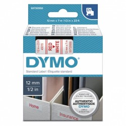 2 Pack DYMO S0720550 Red on White D1 Label Tape - 12mm x 7m