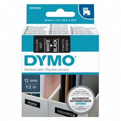 2 Pack DYMO S0720610 White on Black D1 Label Tape - 12mm x 7m