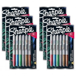 Sharpie Permanent Markers - Fine Tip - Metallic Assorted Colours - Pack of 6 - Box of 6
