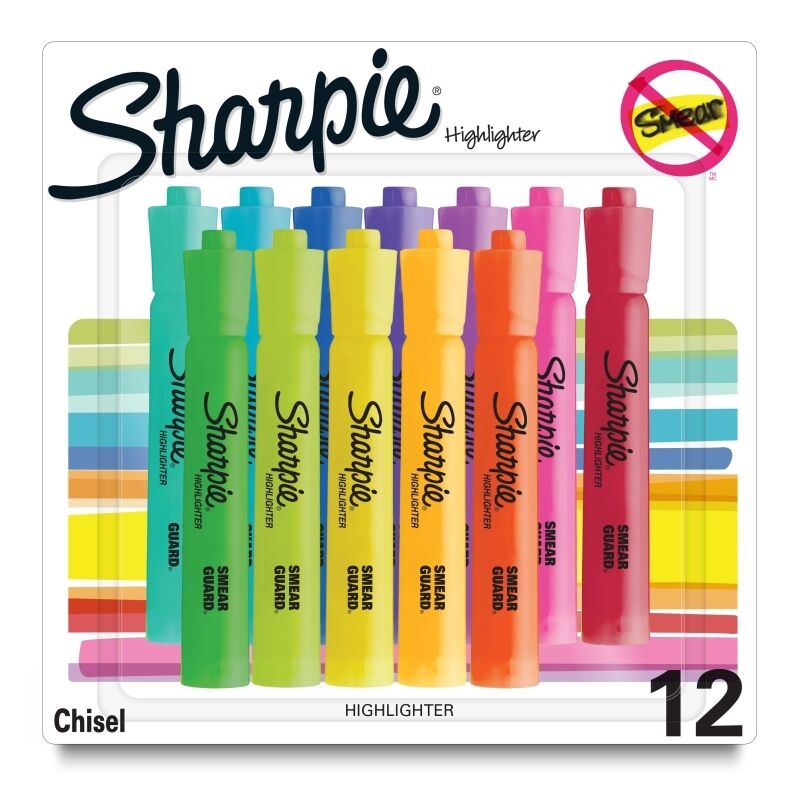 Sharpie Highlighter Tank Assorted Colours - Pack of 12 - Box of 3