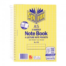 Spirax 572 A5 3 Subjects Notebooks - 300 pages - Pack of 5