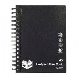 Spirax P572 PP 3 Subject Book A5 300 pages Black S/O - Pack of 5