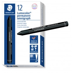 Staedtler Lumocolor Permanent Omnigraph Crayons - Black - Box of 12