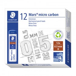 Staedtler Mars Micro Carbon 0.5mm H  Leads for Mechanical Pencil - Pack of 12 - Box of 12