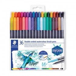 Staedtler Double-ended Watercolour Brush Pens - Assorted Colours - Box of 36