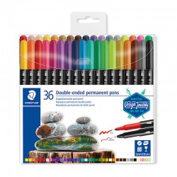 Staedtler Double-Ended 0.5mm & 3mm Permanent Pens - Box of 36 - Assorted Colours