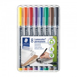 Staedtler 318 Lumocolor Permanent Markers - Fine - Assorted Colours - Wallet of 8