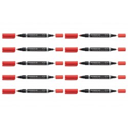 Staedtler 348 Lumocolor Permanent Duo Permanent Markers - Red - Box of 10