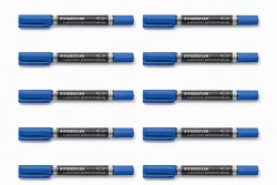 Staedtler 348 Lumocolor Permanent Duo Permanent Markers - Blue - Box of 10