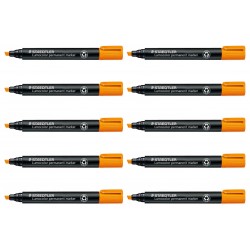 Staedtler 350 Lumocolor Permanent Markers - Chisel Tip - Orange - Box of 10