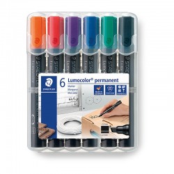 Staedtler 350 Lumocolor Permanent Markers - Chisel Tip - Assorted Colours - Wallet of 6