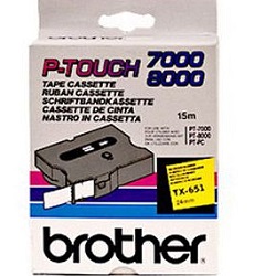 Brother TX-651 Black on Yellow Label Tape - 24mm x 8m