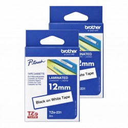 2 Pack Brother TZe-231 Black on White Laminated Label Tapes - 12mm x 8m
