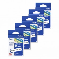 5 Pack Brother TZe-231 Black on White Laminated Label Tape - 12mm x 8m