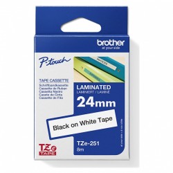 5 Pack Brother TZe-251 Black on White Laminated Label Tape - 24mm x 8m