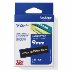 2 Pack Brother TZe-325 White on Black Laminated Label Tape - 9mm x 8m