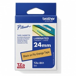 2 Pack Brother TZe-B51 Black on Fluo Orange Laminated Label Tape - 24mm x 5m