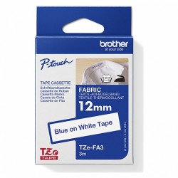 2 Pack Brother TZe-FA3 Blue on White Iron-on Fabric Label Tape - 12mm x 3m