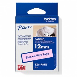 3 Pack Brother TZe-FAE3 Blue on Pink Iron-on Fabric Label Tape - 12mm x 3m