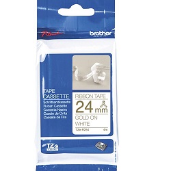 Brother TZe-R254 Gold on White Ribbon Label Tape - 24mm x 4m