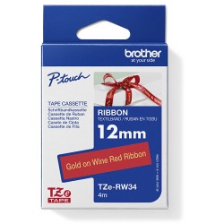 Brother TZe-RW34 Gold on Wine Red Ribbon Label Tape - 12mm x 4m