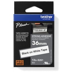 Brother TZe-S261 Black on White Strong Adhesive Label Tape - 36mm x 8m