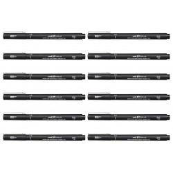uni Pin Fineliner Pens 0.6 Black - Box of 12