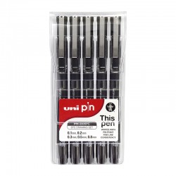 uni Pin Fineliner Pens Assorted Tips - Pack of 5