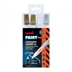 uni Paint Markers PX-20 Medium Bullet Tip - Shiny Assorted Colours - Pack of 4