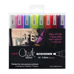 uni Chalk Markers Bullet Tip 2.5mm - Assorted Colours - Pack of 8