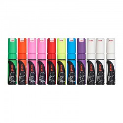 uni PWE-8K Chalk Markers - Chisel Tip - Assorted Colours - Box of 12