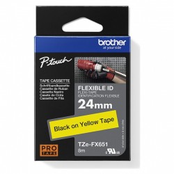 5 Pack Brother TZe-FX651 Black on Yellow Flexible ID Laminated Label Tape - 24mm x 8m