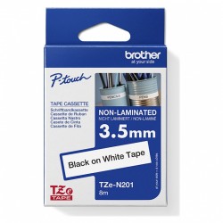 5 Pack Brother TZe-N201 Black on White Non-Laminated Label Tape - 3.5mm x 8m